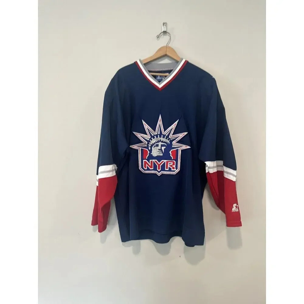 VINTAGE NEW YORK RANGERS NYR PRO PLAYER STATUE OF LIBERTY HOCKEY JERSEY SIZE XL